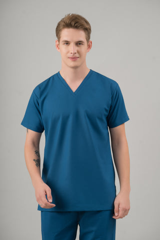 Serene Blue Scrub Top- Crème Comfort