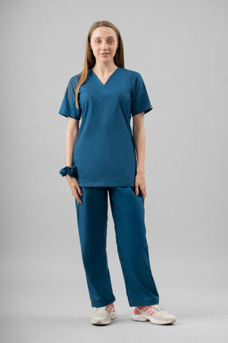 Serene Blue Scrub Suit- Creme Comfort